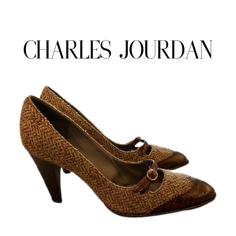 CHARLES JOURDAN TWEED MARY JANE HEELS 7